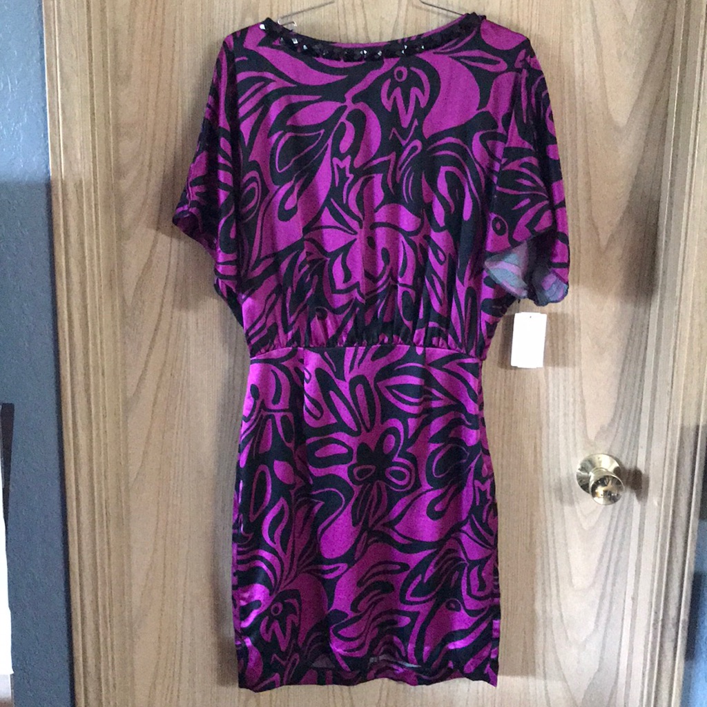 Nwt Trina Turk Silk Printed Dress With Jewels